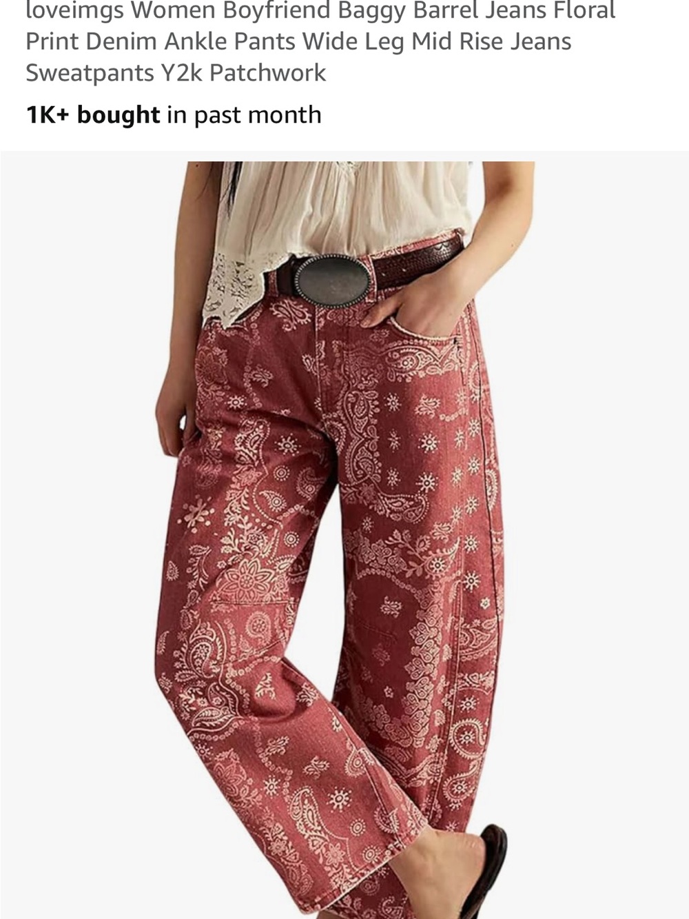 High-Rise Barrel fit Paisley Pants - Red - Picture 4 of 15